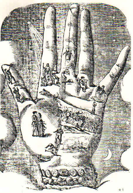 Symbolic illustration of the hand showing the influence of the 'lumiere astrale'